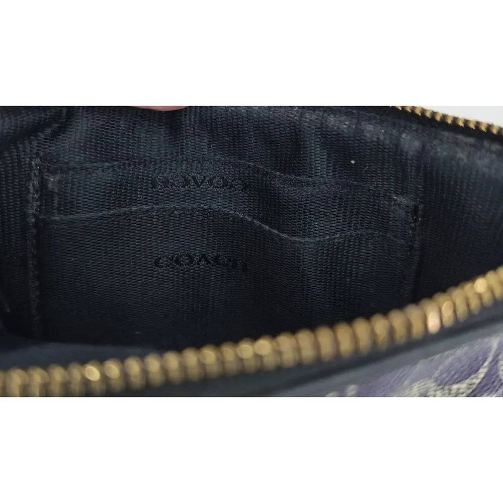 Coach Signature Jacquard Wristlet Deep‎ Purple & Tan